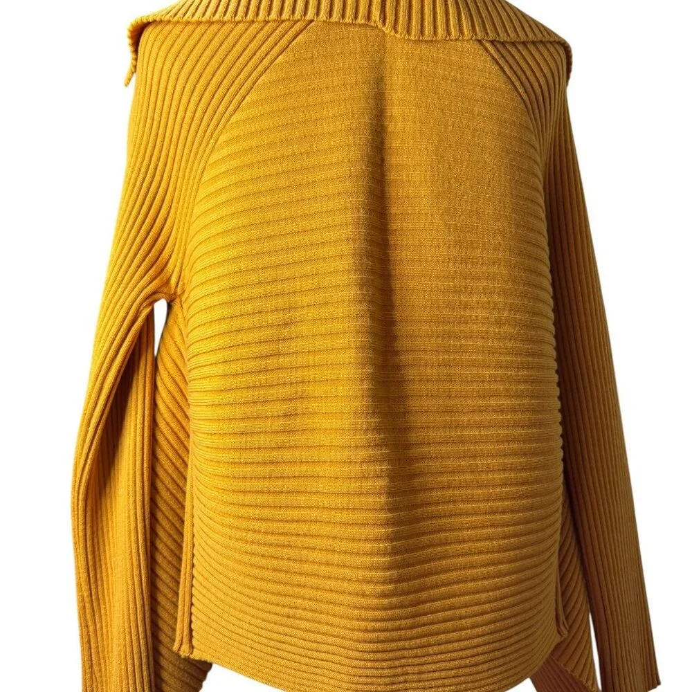 Bellamie Mustard Ribbed Knit Wrap Sweater Jacket M |  Asymmetrical cardigan